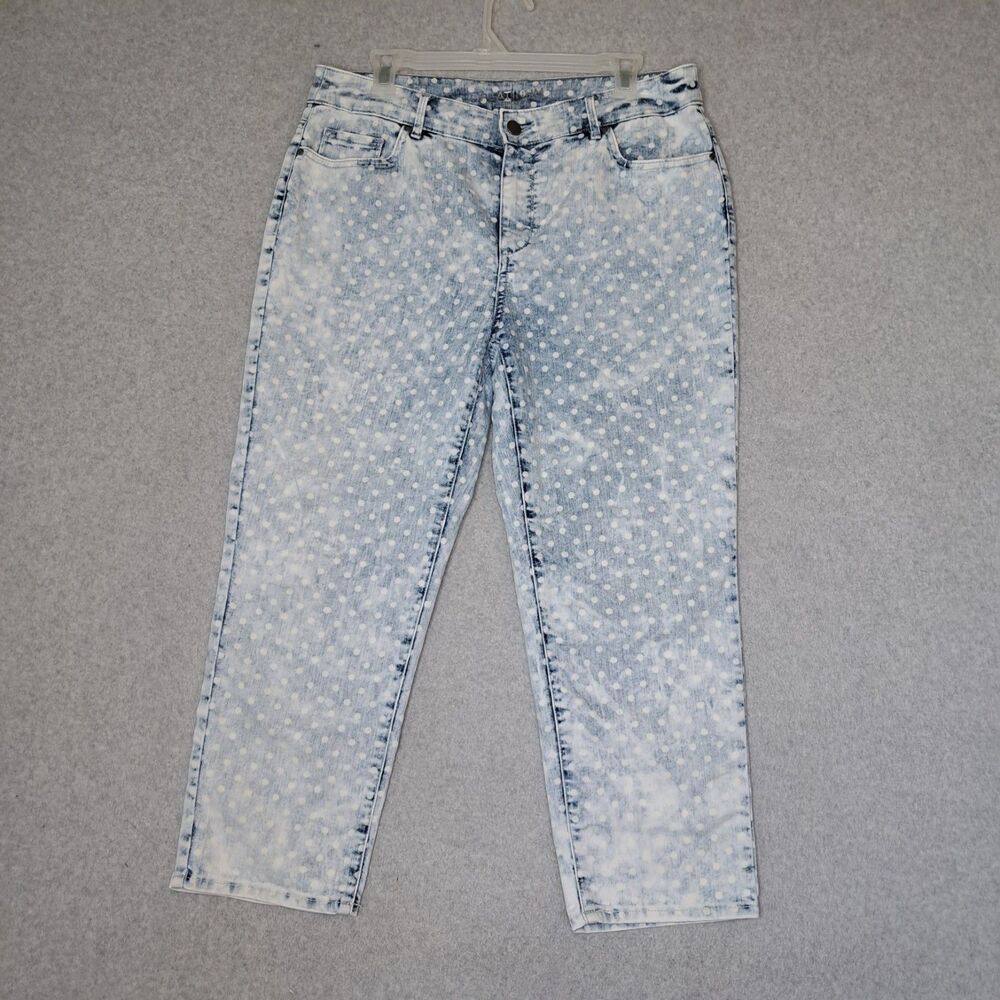 Chico’s 1 33" Platinum Crop Skimmer Jeans Womens Blue Denim Polka Dots Faded